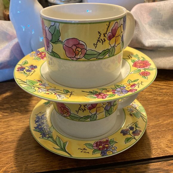 Sakura Creme Brulee Cup & Saucer by Sue Zipkin 2 sets of 2 Excellent Condition - Picture 2 of 4